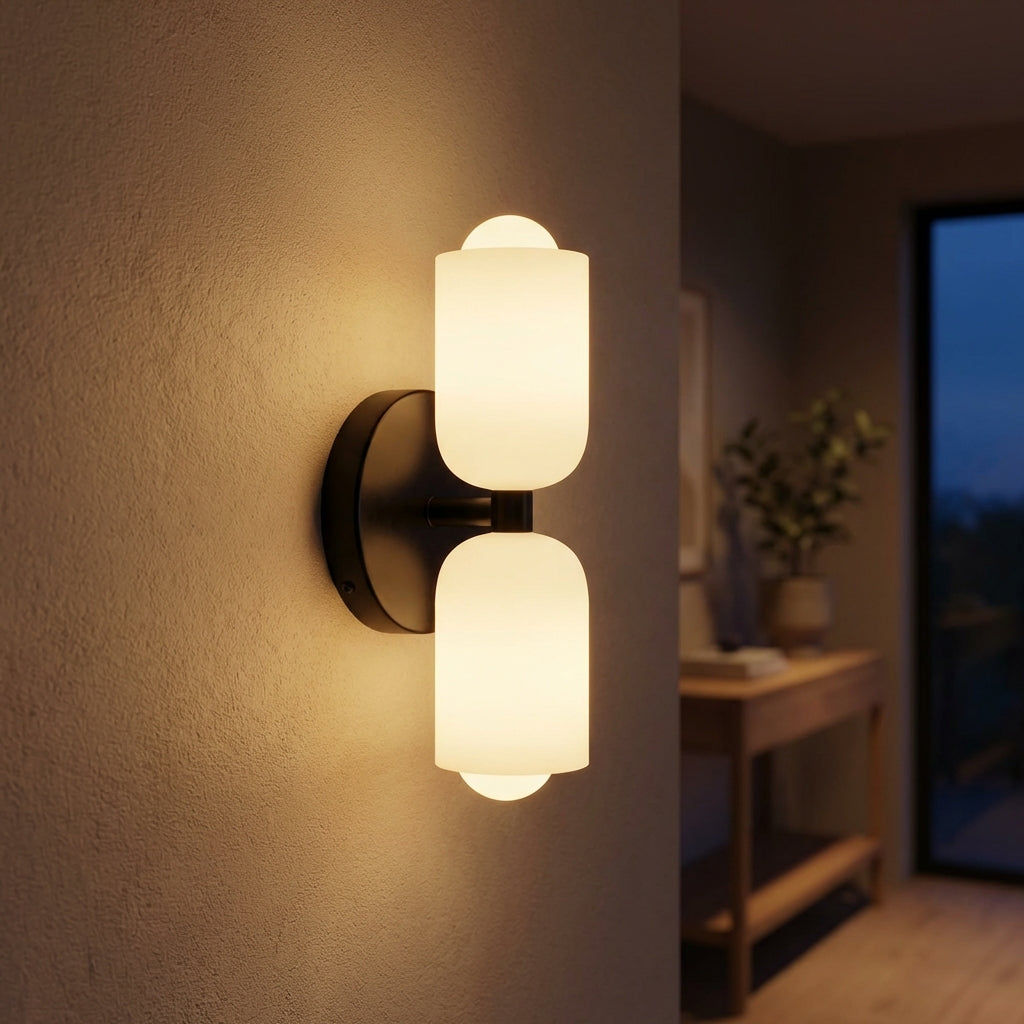 Vägglampa i Glas och Metall | Dubbel Upp-och-ned-ljussättning | Nordisk design