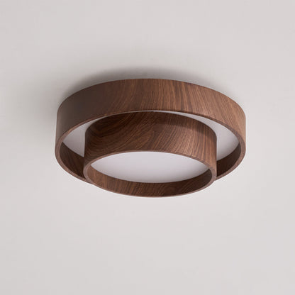 Taklampa Dubbel Ring LED | Valnötsfärg i Metall och Akryl | Varmvit eller Dimbar | Ø 40–50 cm
