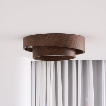 Taklampa Dubbel Ring LED | Valnötsfärg i Metall och Akryl | Varmvit eller Dimbar | Ø 40–50 cm