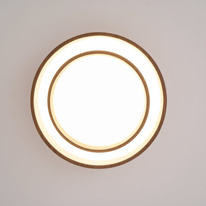 Taklampa Dubbel Ring LED | Valnötsfärg i Metall och Akryl | Varmvit eller Dimbar | Ø 40–50 cm