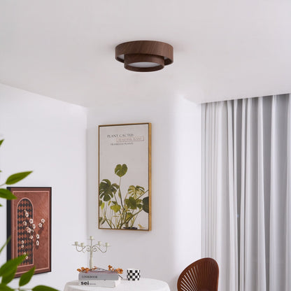 Taklampa Dubbel Ring LED | Valnötsfärg i Metall och Akryl | Varmvit eller Dimbar | Ø 40–50 cm