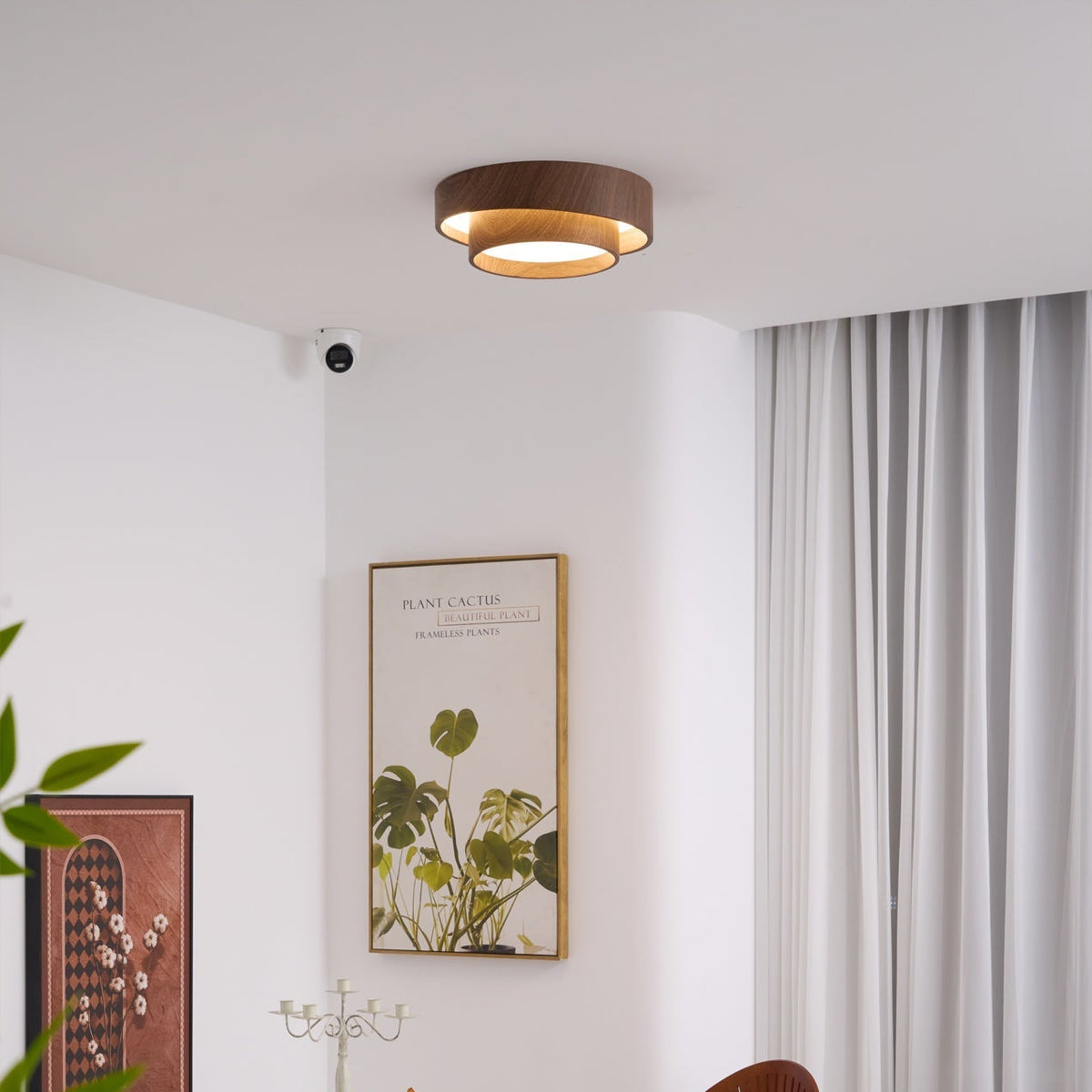 Taklampa Dubbel Ring LED | Valnötsfärg i Metall och Akryl | Varmvit eller Dimbar | Ø 40–50 cm