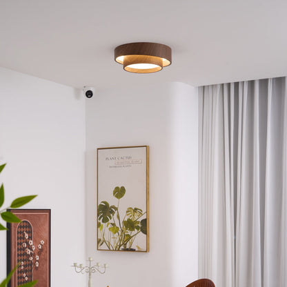 Taklampa Dubbel Ring LED | Valnötsfärg i Metall och Akryl | Varmvit eller Dimbar | Ø 40–50 cm