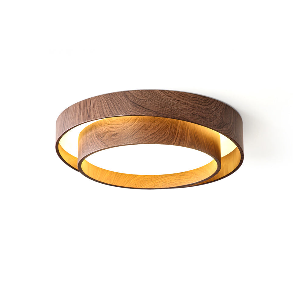 Taklampa Dubbel Ring LED | Valnötsfärg i Metall och Akryl | Varmvit eller Dimbar | Ø 40–50 cm