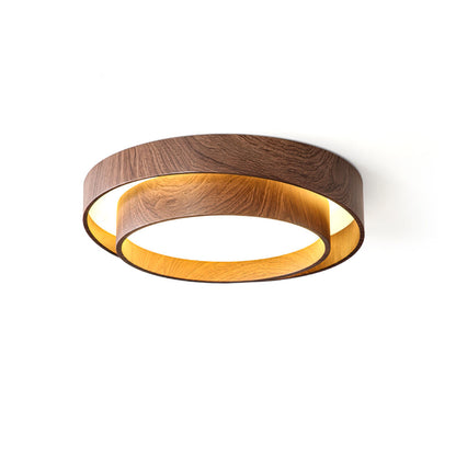 Taklampa Dubbel Ring LED | Valnötsfärg i Metall och Akryl | Varmvit eller Dimbar | Ø 40–50 cm