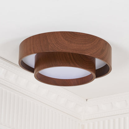 Taklampa Dubbel Ring LED | Valnötsfärg i Metall och Akryl | Varmvit eller Dimbar | Ø 40–50 cm