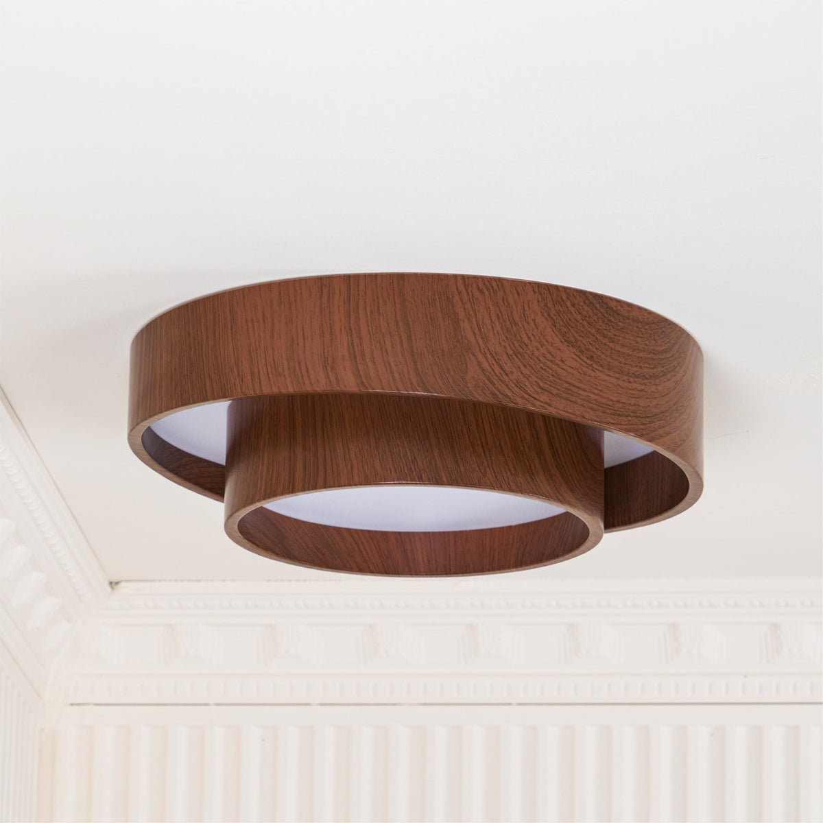 Taklampa Dubbel Ring LED | Valnötsfärg i Metall och Akryl | Varmvit eller Dimbar | Ø 40–50 cm