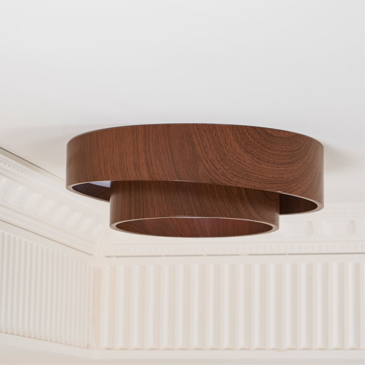 Taklampa Dubbel Ring LED | Valnötsfärg i Metall och Akryl | Varmvit eller Dimbar | Ø 40–50 cm