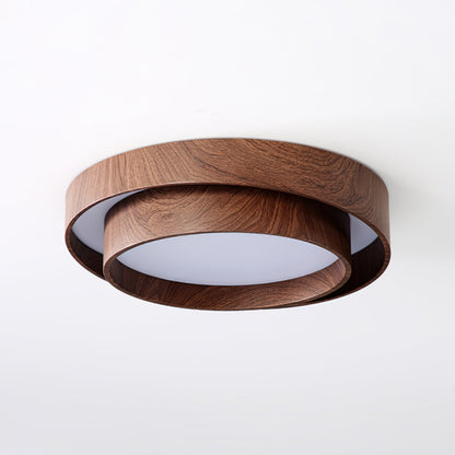 Taklampa Dubbel Ring LED | Valnötsfärg i Metall och Akryl | Varmvit eller Dimbar | Ø 40–50 cm