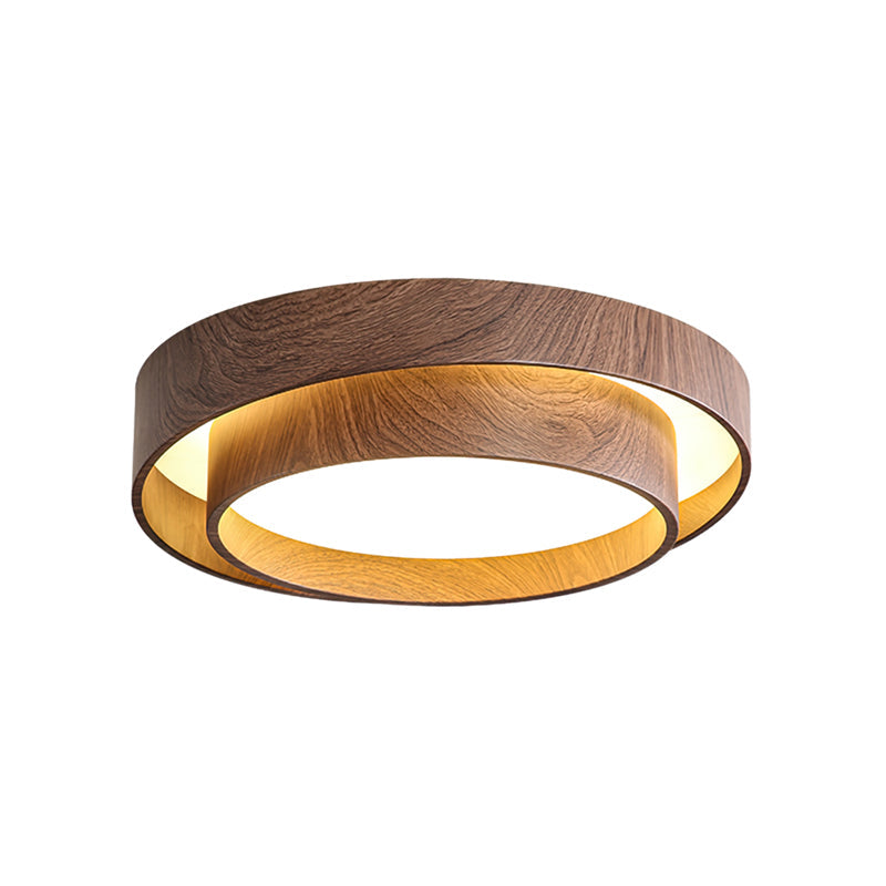 Taklampa Dubbel Ring LED | Valnötsfärg i Metall och Akryl | Varmvit eller Dimbar | Ø 40–50 cm