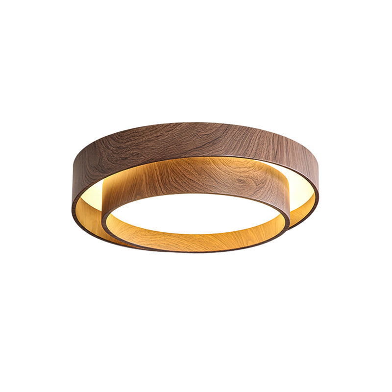 Taklampa Dubbel Ring LED | Valnötsfärg i Metall och Akryl | Varmvit eller Dimbar | Ø 40–50 cm