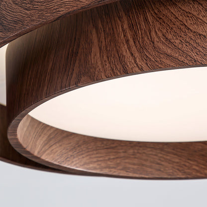 Taklampa Dubbel Ring LED | Valnötsfärg i Metall och Akryl | Varmvit eller Dimbar | Ø 40–50 cm