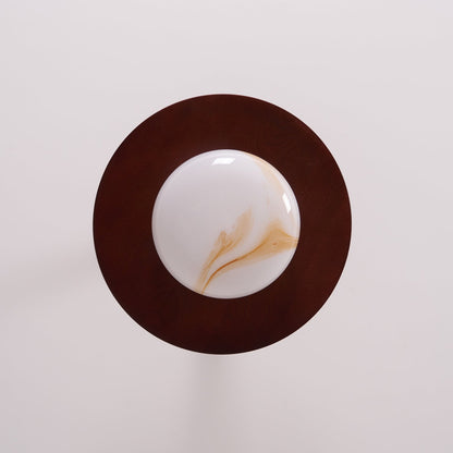 Deckenleuchte aus Walnussfarbenem Holz | Alabaster-Imitat und Messing | Warmweiß oder Dimmbare LED | Ø 36 cm
