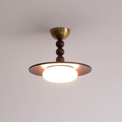 Deckenleuchte aus Walnussfarbenem Holz | Alabaster-Imitat und Messing | Warmweiß oder Dimmbare LED | Ø 36 cm