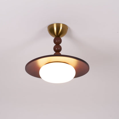 Deckenleuchte aus Walnussfarbenem Holz | Alabaster-Imitat und Messing | Warmweiß oder Dimmbare LED | Ø 36 cm