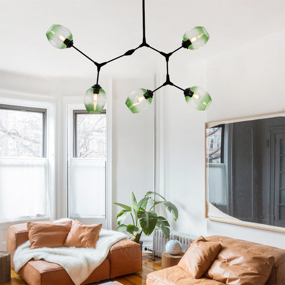 Pendelleuchte mit Glaskugeln | Schwarzes oder Goldenes Gestell | 5–9 Lichter | Klares, Rauch- oder Farbiges Glas
