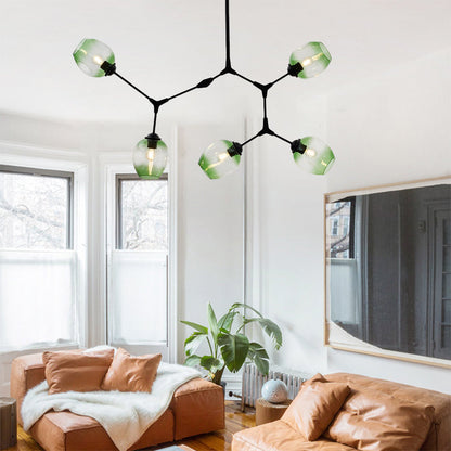 Pendelleuchte mit Glaskugeln | Schwarzes oder Goldenes Gestell | 5–9 Lichter | Klares, Rauch- oder Farbiges Glas