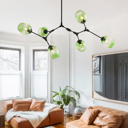Pendelleuchte mit Glaskugeln | Schwarzes oder Goldenes Gestell | 5–9 Lichter | Klares, Rauch- oder Farbiges Glas