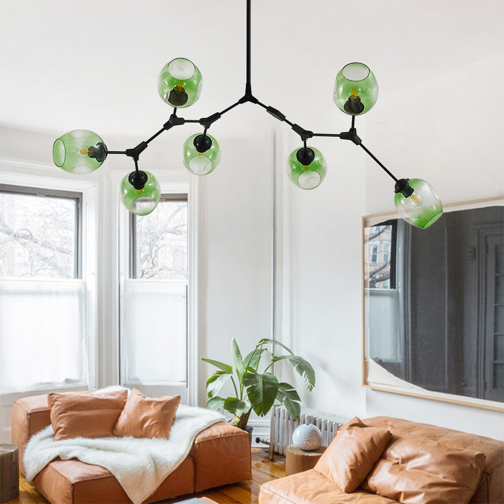 Pendelleuchte mit Glaskugeln | Schwarzes oder Goldenes Gestell | 5–9 Lichter | Klares, Rauch- oder Farbiges Glas