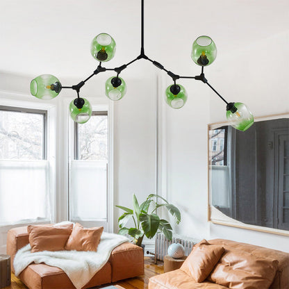 Pendelleuchte mit Glaskugeln | Schwarzes oder Goldenes Gestell | 5–9 Lichter | Klares, Rauch- oder Farbiges Glas