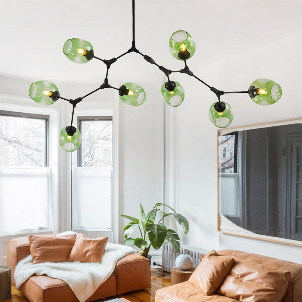 Pendelleuchte mit Glaskugeln | Schwarzes oder Goldenes Gestell | 5–9 Lichter | Klares, Rauch- oder Farbiges Glas