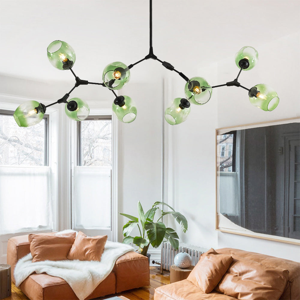 Pendelleuchte mit Glaskugeln | Schwarzes oder Goldenes Gestell | 5–9 Lichter | Klares, Rauch- oder Farbiges Glas