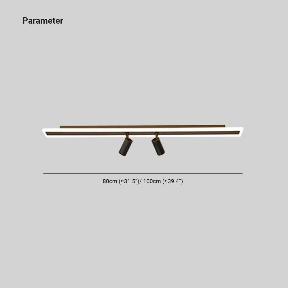 Deckenleuchte LED Doppelt Linear mit 2 Spots | Schwarzes Metall und Acryl | 80 oder 100 cm | 3 Lichtfarben