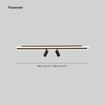 Deckenleuchte LED Doppelt Linear mit 2 Spots | Schwarzes Metall und Acryl | 80 oder 100 cm | 3 Lichtfarben