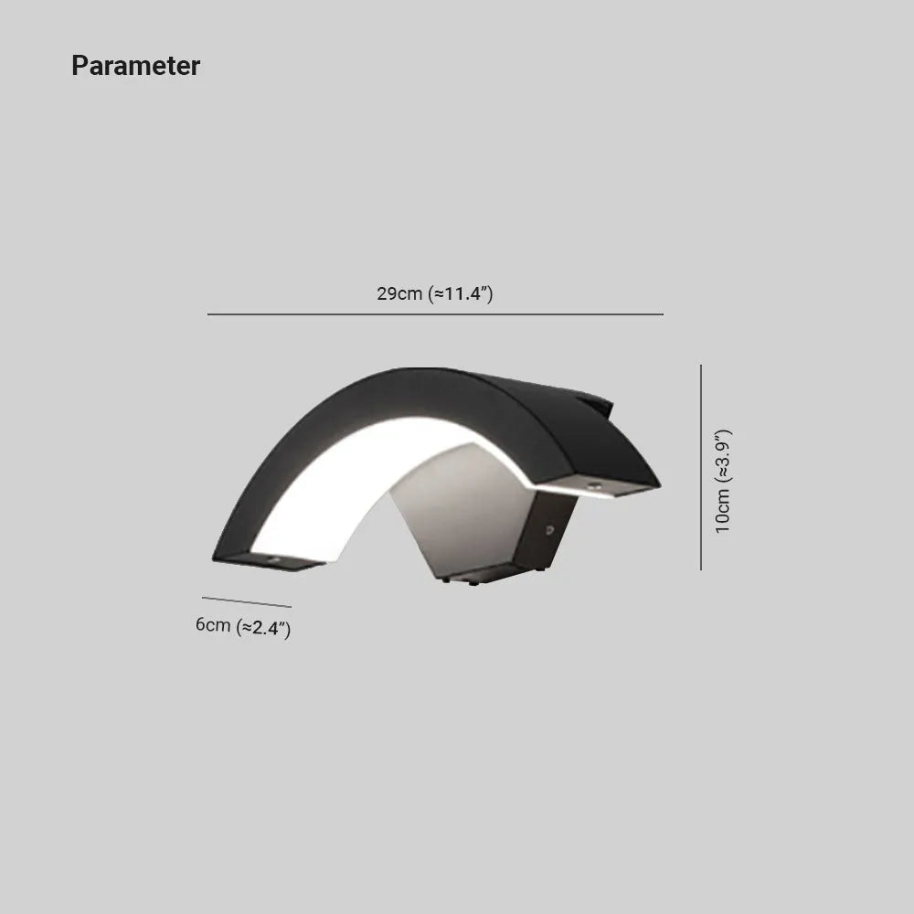 Utomhusvägglampa LED | Bågform i Svart Metall och Akryl | IP65 | Med eller Utan Rörelsesensor