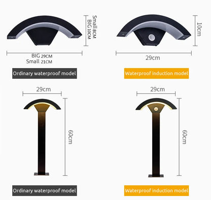 Utomhusvägglampa LED | Bågform i Svart Metall och Akryl | IP65 | Med eller Utan Rörelsesensor