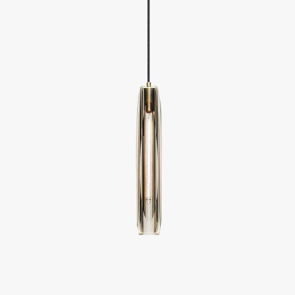 Pendellampa i Glas och Mässing | Smal Vasform | Klar eller Grå Glasskärm | E14 för Matbord och Sovrum