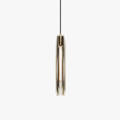 Pendellampa i Glas och Mässing | Smal Vasform | Klar eller Grå Glasskärm | E14 för Matbord och Sovrum