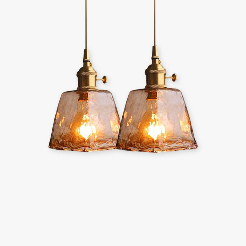 Pendellampa Industriell i Glas och Metall | Mässingsfärgad Vintagestil | 4 Former | LED-lampa Ingår
