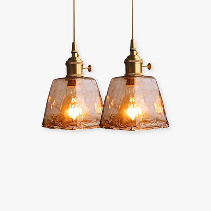 Pendellampa Industriell i Glas och Metall | Mässingsfärgad Vintagestil | 4 Former | LED-lampa Ingår