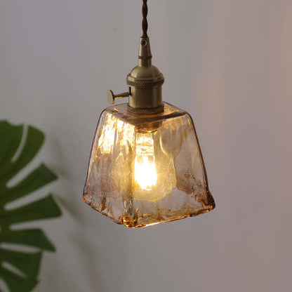 Pendellampa Industriell i Glas och Metall | Mässingsfärgad Vintagestil | 4 Former | LED-lampa Ingår