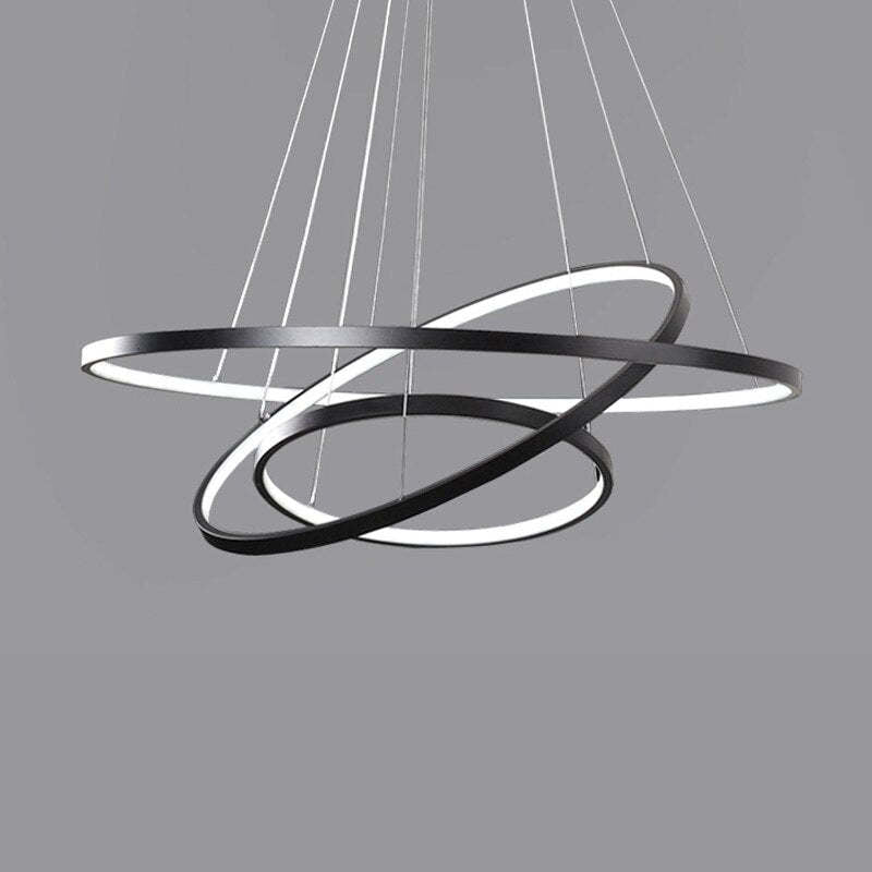 Pendelleuchte LED mit 3 Ringen aus Metall und Glas | Schwarz, Weiß oder Gold | Ø 20–80 cm | Fernbedienung