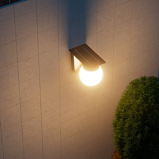 Solcellsvägglampa LED Glob | Skymningssensor Dimbar | Vattentät IP65 | Varmvitt Utomhus