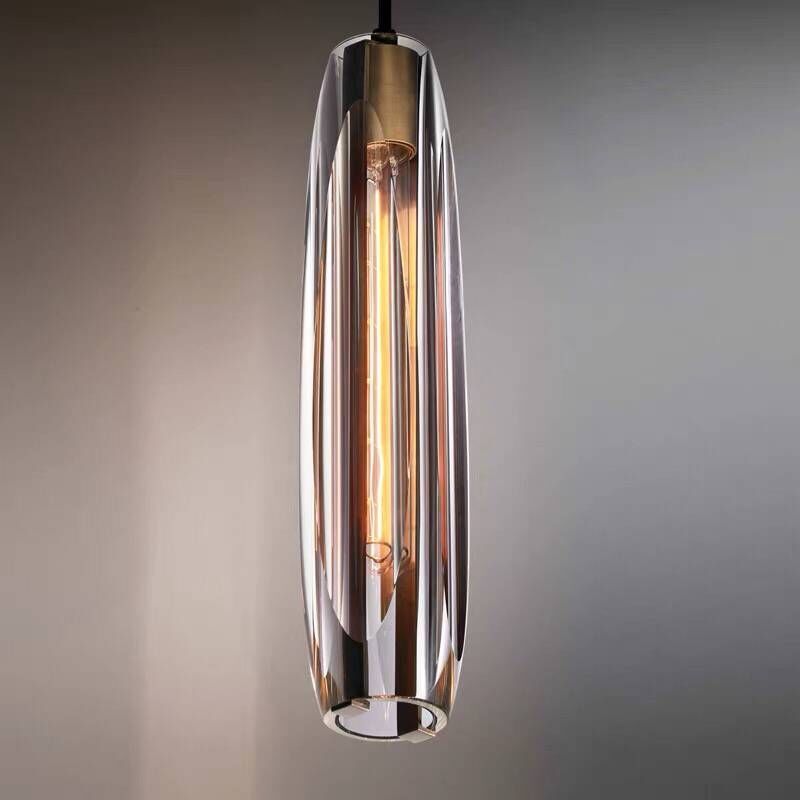 Pendellampa i Glas och Mässing | Smal Vasform | Klar eller Grå Glasskärm | E14 för Matbord och Sovrum