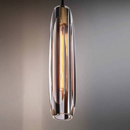 Pendellampa i Glas och Mässing | Smal Vasform | Klar eller Grå Glasskärm | E14 för Matbord och Sovrum