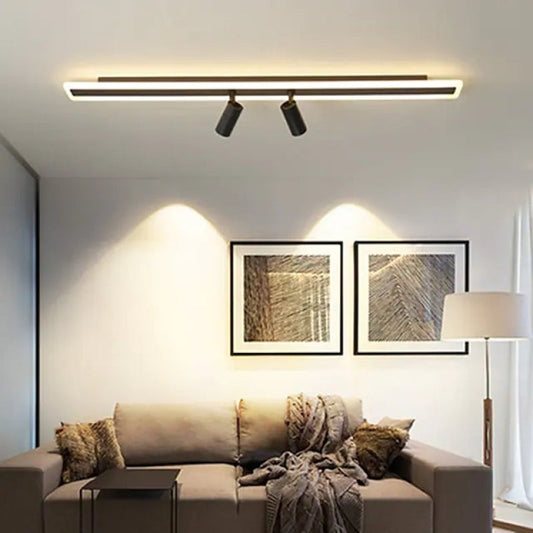 Taklampa LED Dubbel Linjär med 2 Spotlights | Svart Metall och Akryl | 80 eller 100 cm | 3 Ljusfärger