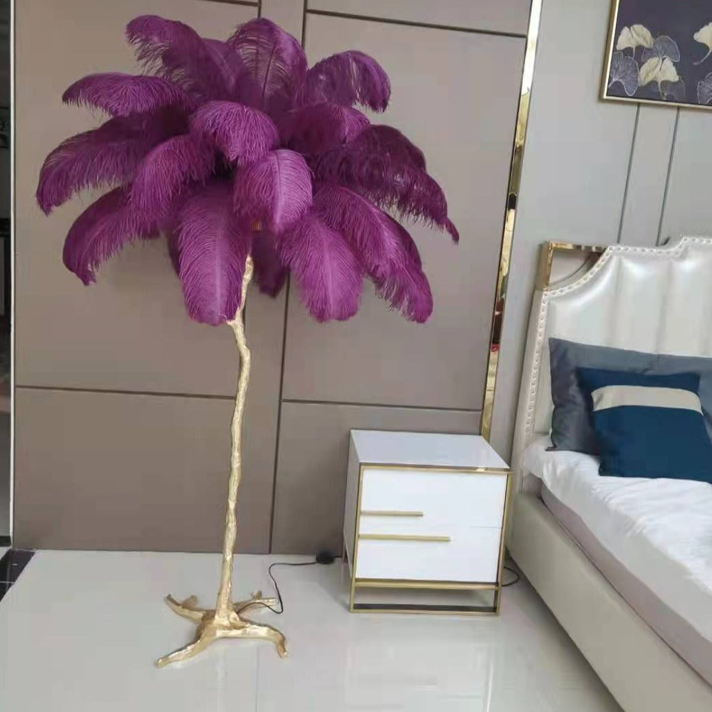 Stehleuchte und Tischleuchte mit Straußenfedern | 9 Farben | Federschirm im nordischen Luxusstil | H 80 oder 165,1 cm