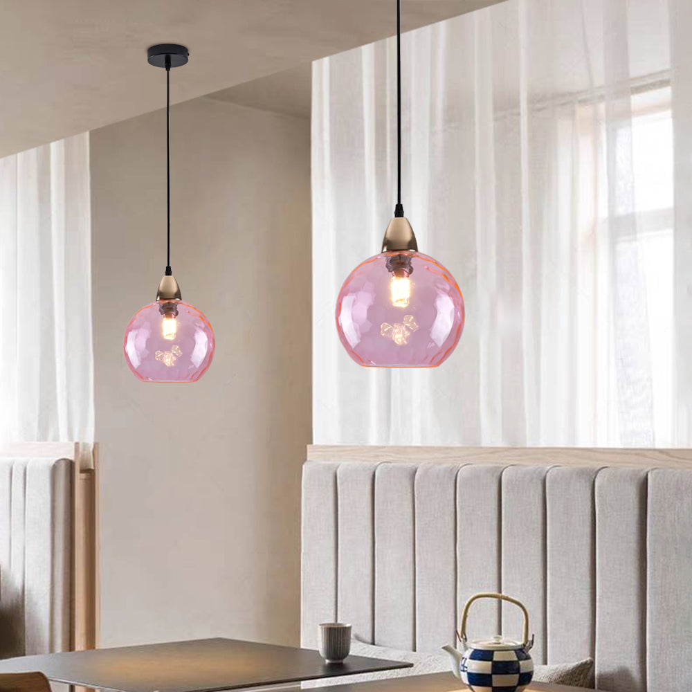 Pendelleuchte Glaskugel | Glas mit Wasserwellen in 10 Farben | Deckenabdeckung in Schwarz oder Gold | Wohnzimmer