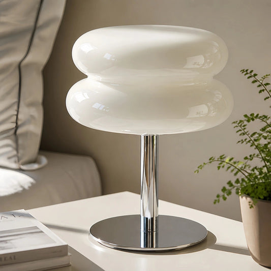 Minimalistische Glastischleuchte | Weißer Jadeglasschirm & Chromfuß | G9-Fassung 20x28 cm | Schlafzimmer & Wohnzimmer