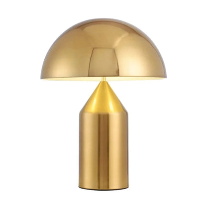 Pilz-Tischlampe aus Metall & Glas | Dimmbar mit E14 & G9 | Gold, Grün & Opalglas | Schlafzimmer & Wohnzimmer