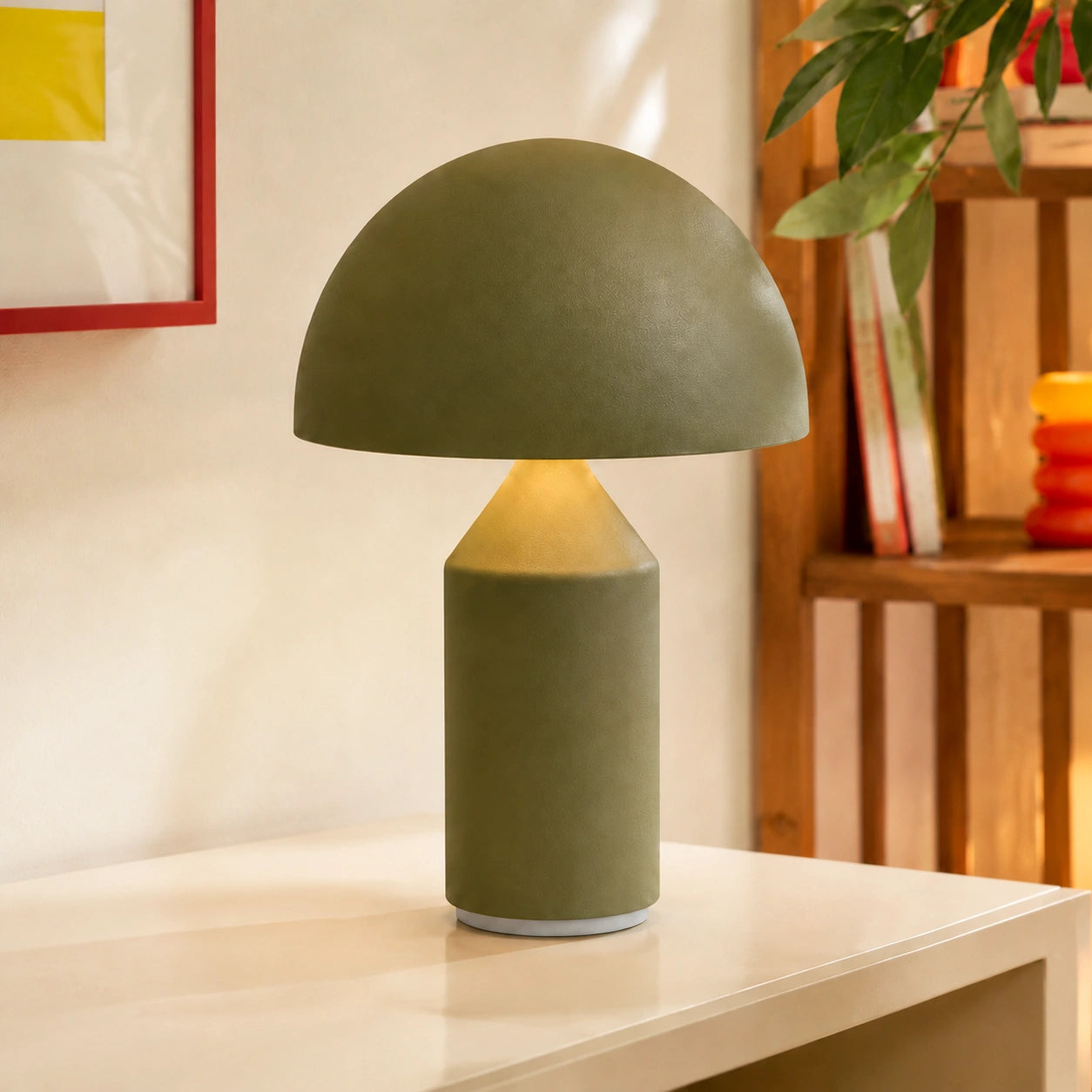 Pilz-Tischlampe aus Metall & Glas | Dimmbar mit E14 & G9 | Gold, Grün & Opalglas | Schlafzimmer & Wohnzimmer