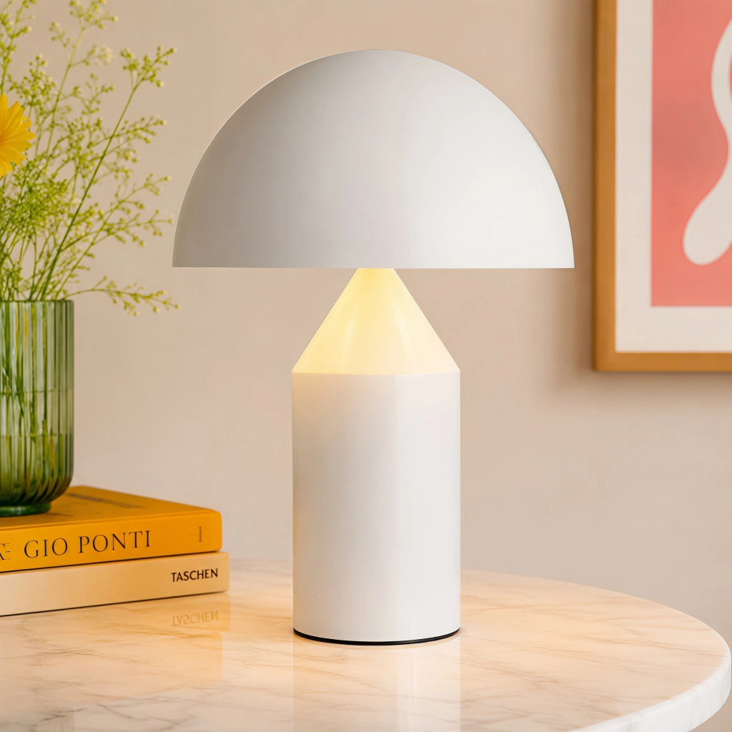 Pilz-Tischlampe aus Metall & Glas | Dimmbar mit E14 & G9 | Gold, Grün & Opalglas | Schlafzimmer & Wohnzimmer