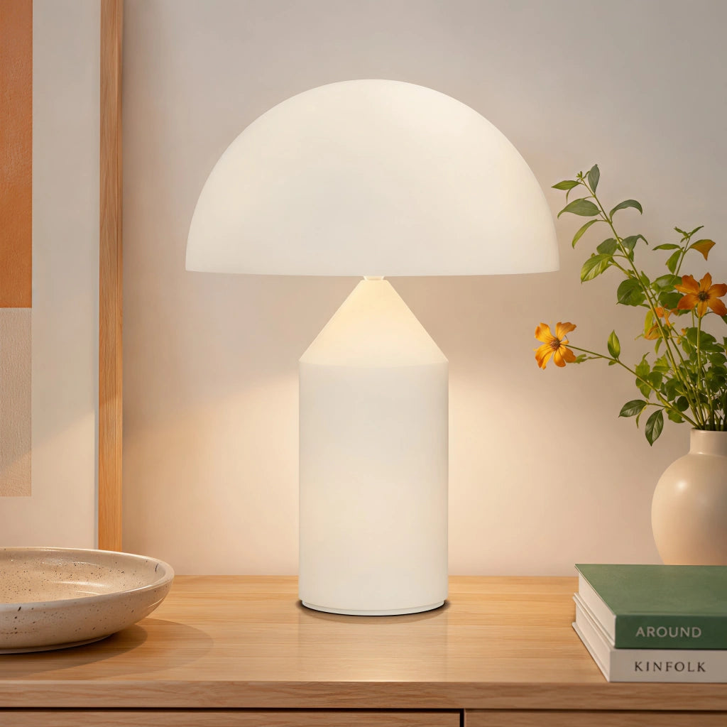 Pilz-Tischlampe aus Metall & Glas | Dimmbar mit E14 & G9 | Gold, Grün & Opalglas | Schlafzimmer & Wohnzimmer