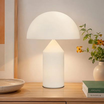 Pilz-Tischlampe aus Metall & Glas | Dimmbar mit E14 & G9 | Gold, Grün & Opalglas | Schlafzimmer & Wohnzimmer
