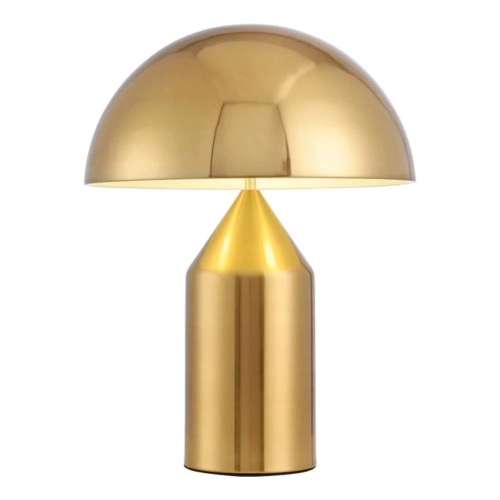 Pilz-Tischlampe aus Metall & Glas | Dimmbar mit E14 & G9 | Gold, Grün & Opalglas | Schlafzimmer & Wohnzimmer