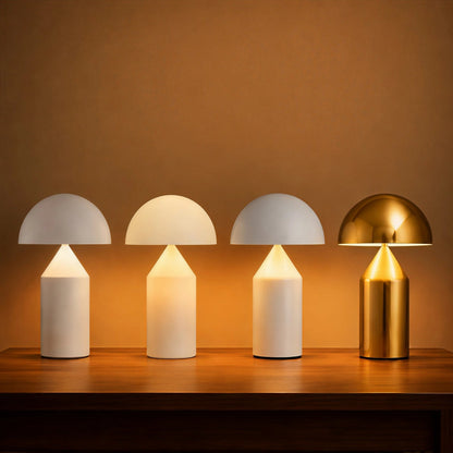 Pilz-Tischlampe aus Metall & Glas | Dimmbar mit E14 & G9 | Gold, Grün & Opalglas | Schlafzimmer & Wohnzimmer